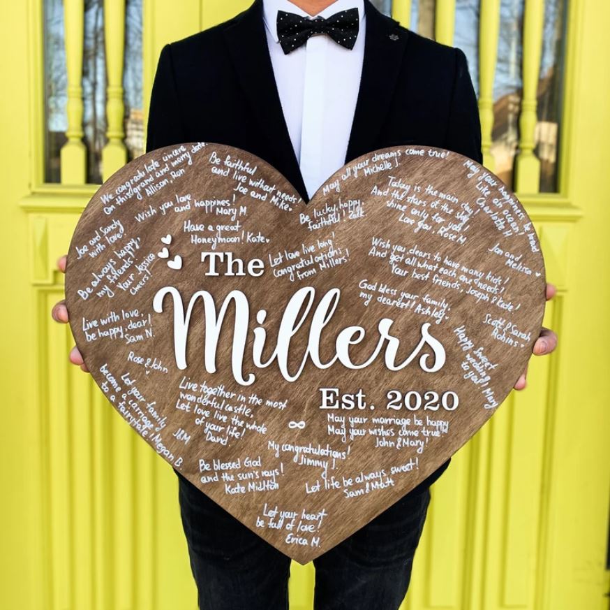 Familienschild aus Holz - Hochzeitsgästebuch
