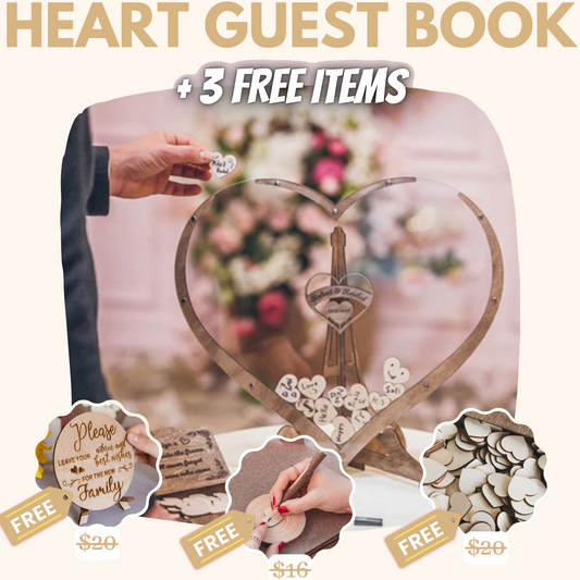 The Wooden Heart Wedding Guest Book + 3 FREE Bonuses