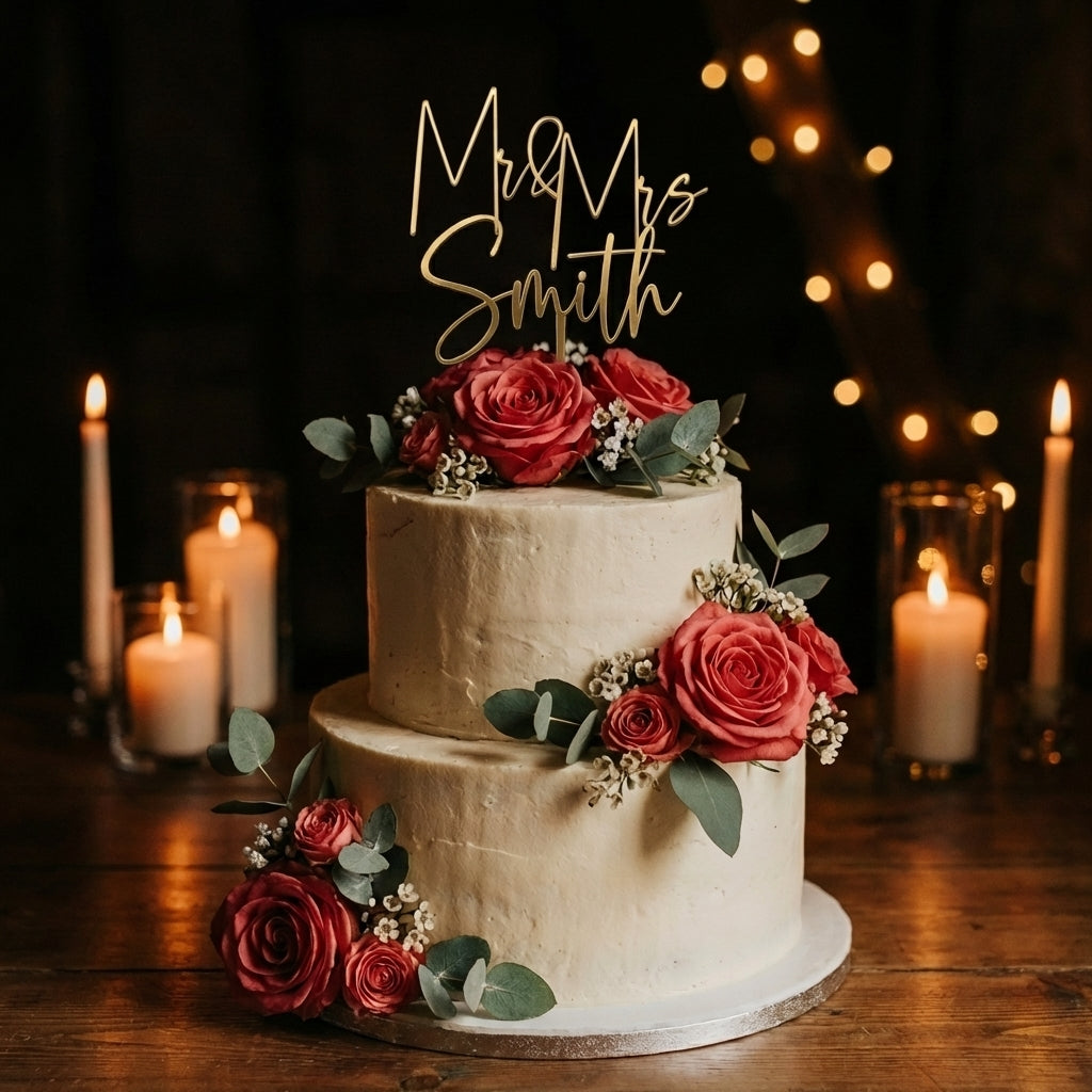 Cursive Mr Mrs Cake Topper