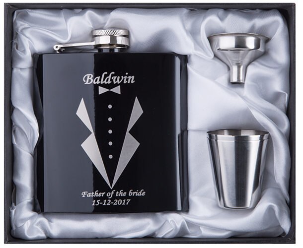 Personalized Black Flask Set | Groomsman gift