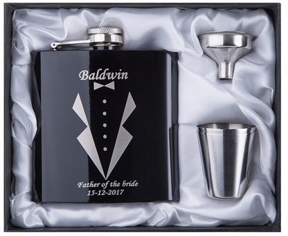 Personalized Black Flask Set | Groomsman gift