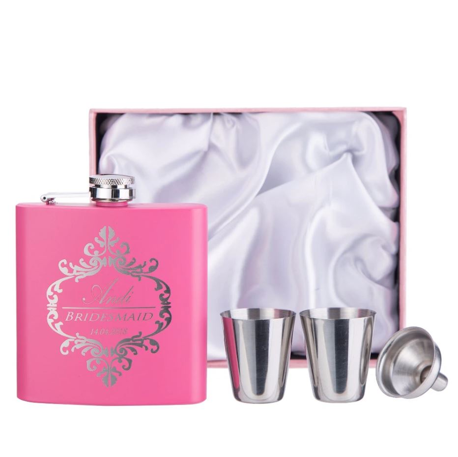 Personalisierter rosa Flachmann | Brautjungferngeschenk 