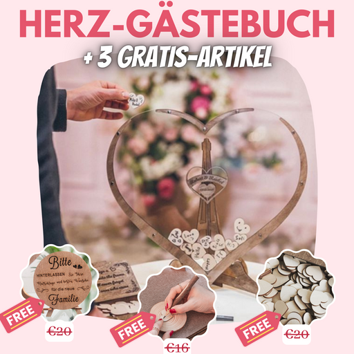 Holzherz-Hochzeitsgästebuch + 3 GRATIS-Boni